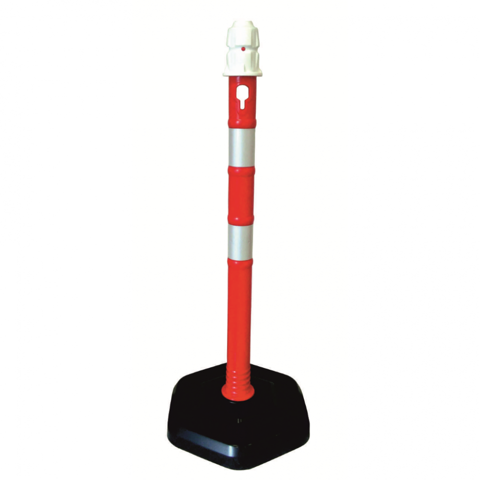 Stalp mobil delimitare cu benzi reflectorizante si greutate 3.7kg, diametru Ø 6.3cm, alb-rosu