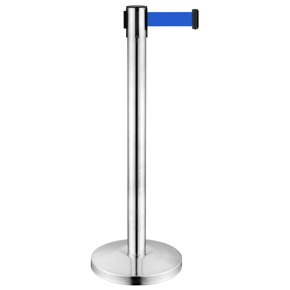 Stâlp Cromat Delimitare Inox cu Bandă Albastră Retractabilă 3m, Grosime Oțel 1mm
