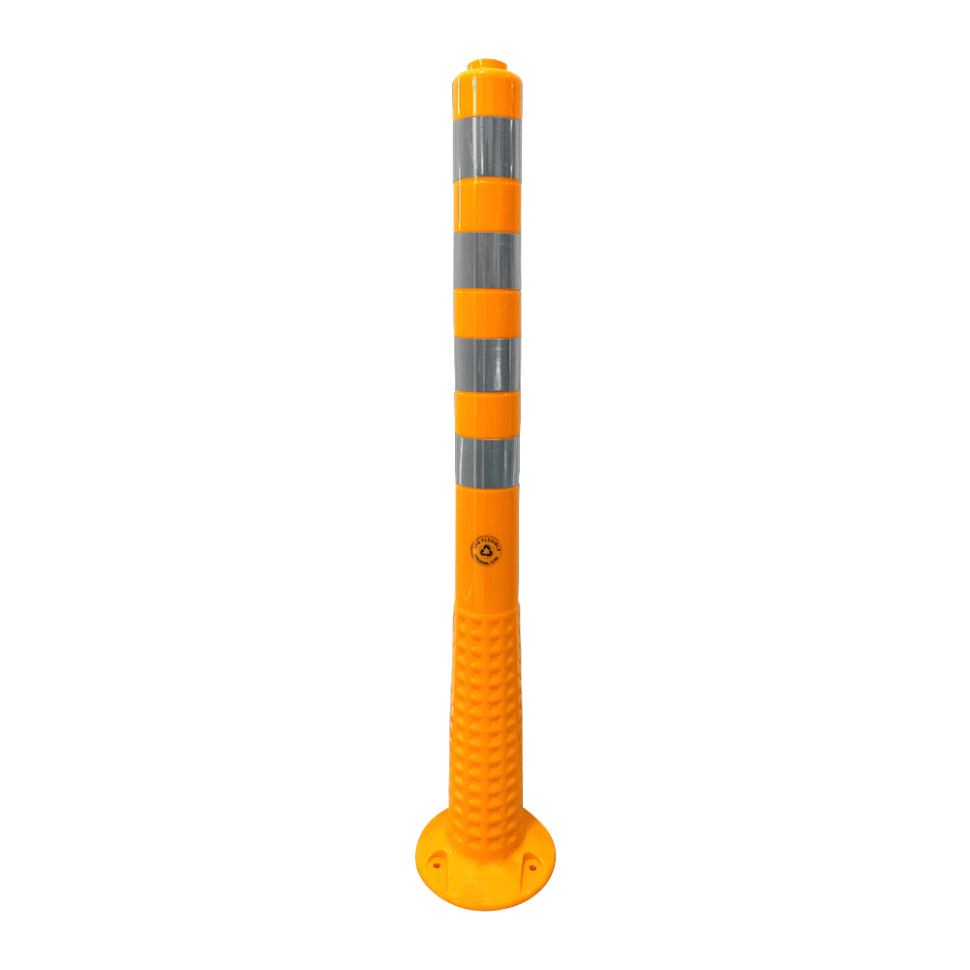 Stalp galben din cauciuc inaltime 1 metru, soclu cu filet integrat, TPE