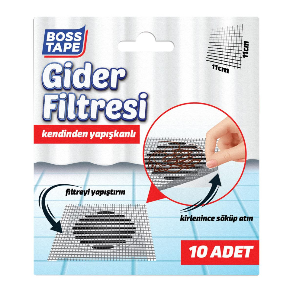 Benzi autocolante din plasa pentru scurgere dus/chiuveta, set 10 buc, 11 x 11cm