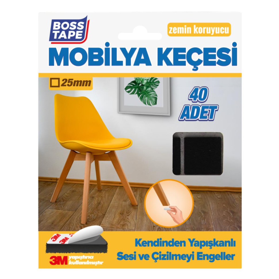Protectii autoadezive 3M pentru pardoseala, forma patrata, 25 mm, negru, set 40 bucati