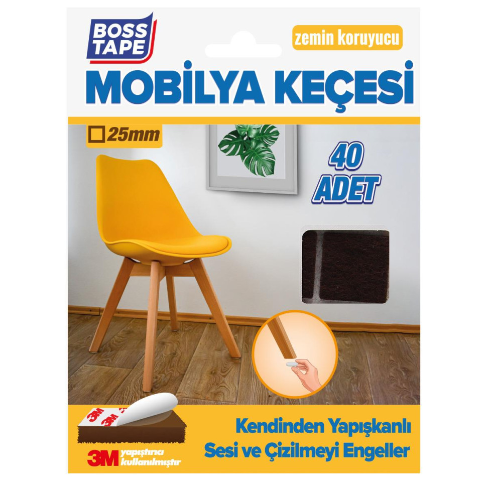 Protectii autoadezive 3M pentru pardoseala, forma patrata, 25 mm, maro, set 40 bucati