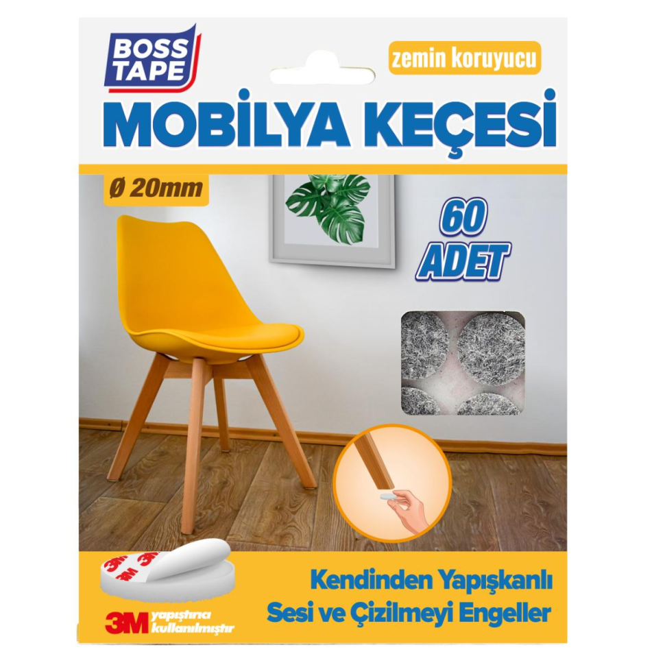 Protectii autoadezive 3M pentru pardoseala, forma rotunda, 20 mm, gri, set 60 bucati