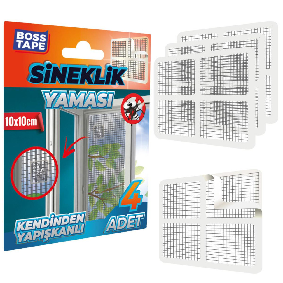 Set benzi adezive pentru repararea plaselor de tantari, gri, 4 buc, 10 x 10cm
