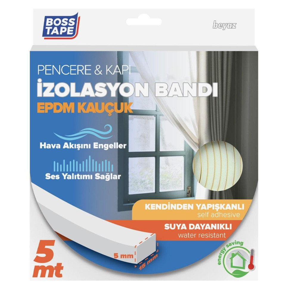 Banda EPDM, etansare si izolare, ALB, 15mm x 5m, adeziva, pentru usi si ferestre