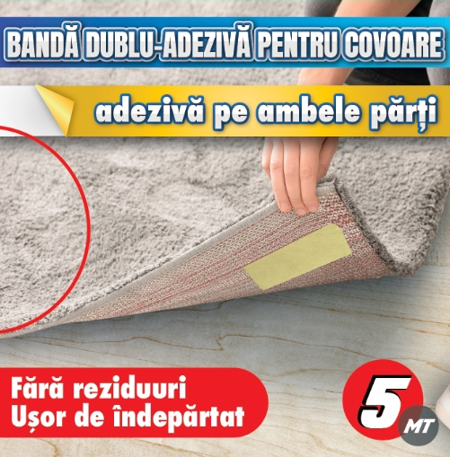 Banda dublu-adeziva pentru covoare, presuri, mochete, rola 50mm x 5m