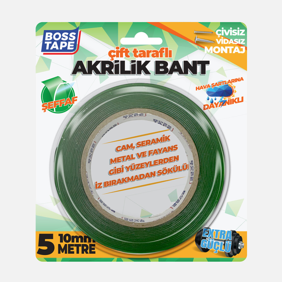 Bandă de montaj acrilică dublu-adezivă, transparentă, 10mm x 5m