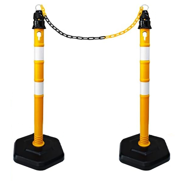 SET 2 Stalpi Delimitare cu Lant Galben-Negru