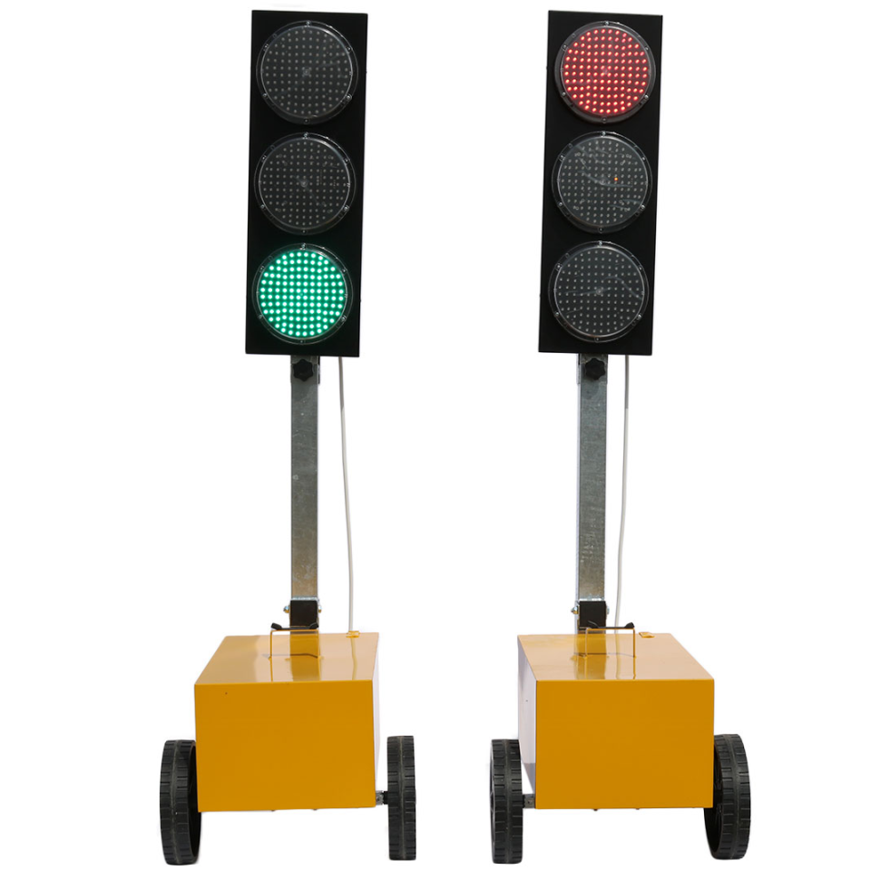 Set 2 Semafoare Mobile Rutiere cu 3 Lămpi LED pentru Lucrări în Trafic