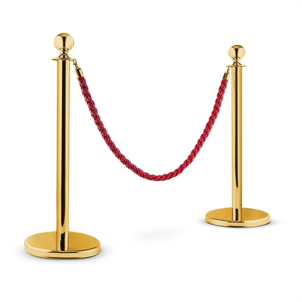 SET 2 Stâlpi eleganți premium delimitare aurii cu cordon împletit roșu de 1.5 metri