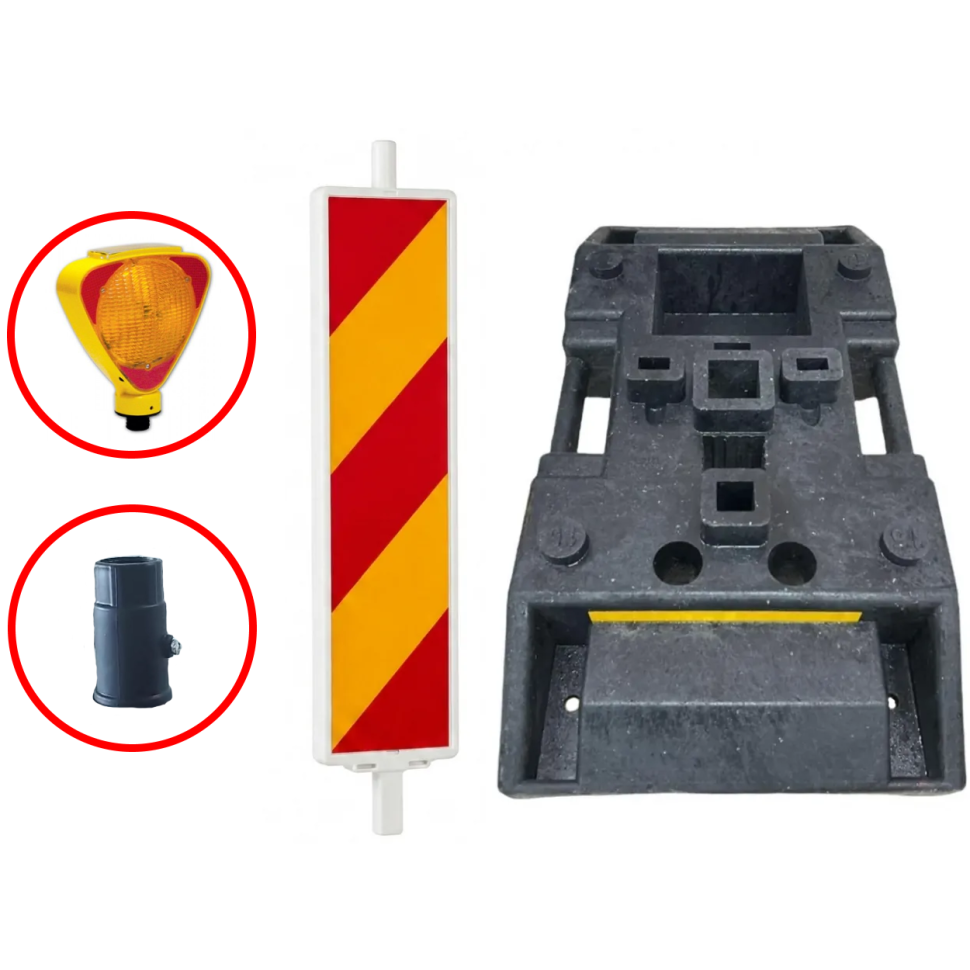 SET Baliza Folie CLASA 1, baza 15kg + Lampa Solara PREMIUM Cu Lumina Intermitenta Galbena