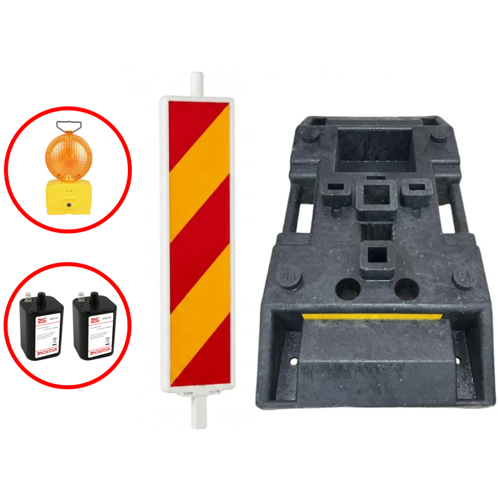 SET Baliza Folie CLASA 1, baza 15kg + Lampa Cu Lumina Intermitenta Galbena + 2 Baterii 4R25